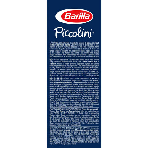 Barilla Piccolini Pâtes Mini Pipe 500g