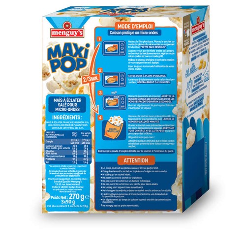 Menguy's Pop corn micro-ondes salé 3x90g