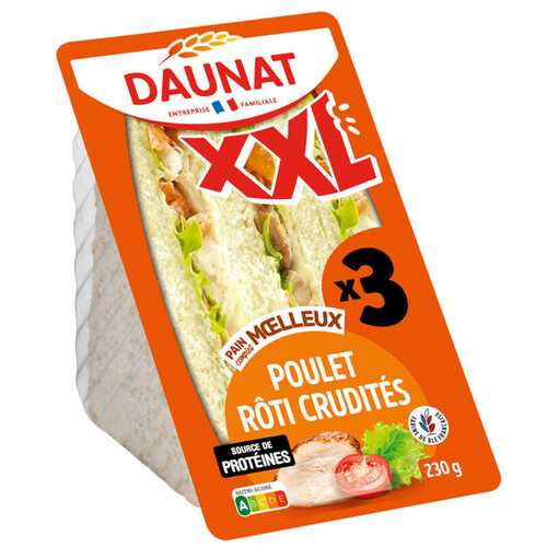 Daunat Sandwich le club xxl poulet roti crudités 230g