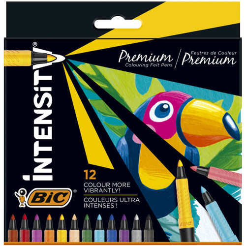 BIC intensity feutre de coloriage pointe incurvée conique fine pochette de 12 couleurs