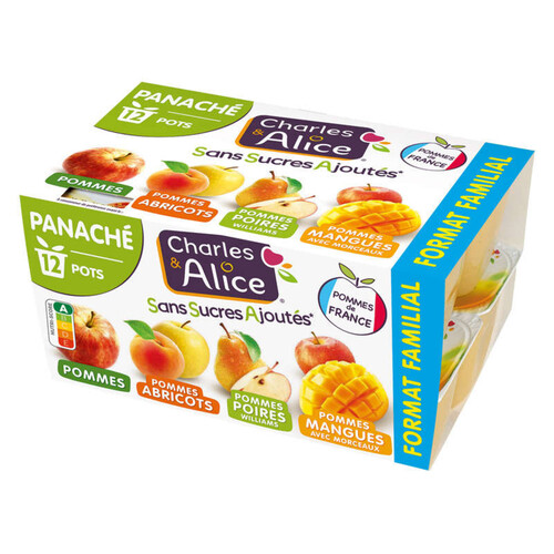 Charles & Alice Panaché de Compotes Sans Sucres Ajoutés 12x 100g