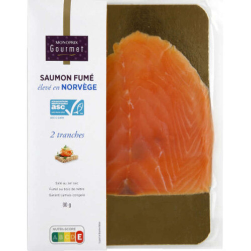 Monoprix Gourmet Saumon Fumé Norvège Asc *2 Tranches 80g