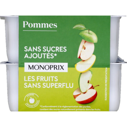 Monoprix compote de pommes sans sucres ajoutés 8x 100g