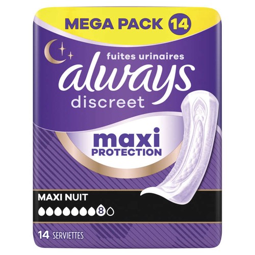 Always Discreet Serviette Extra Sûre Pour Fuites Urinaires Maxi Nuit x14