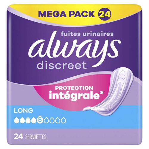 Always Discreet Serviette Pour Fuites Urinaires Femmes Long x24