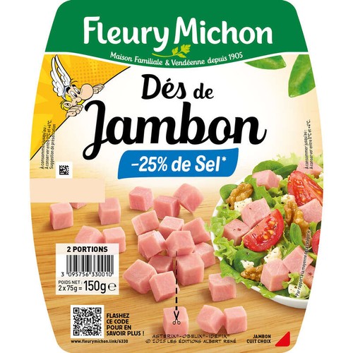 Fleury Michon Dés De Jambon -25% De Sel 2x75g