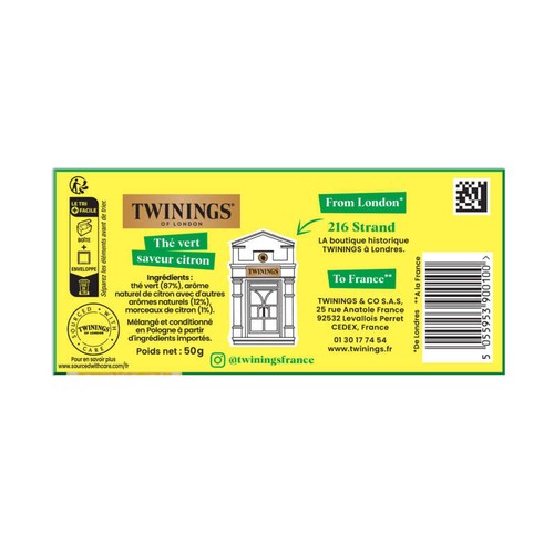 Twinings Thé Vert Citron Intense 25 Sachets 50g