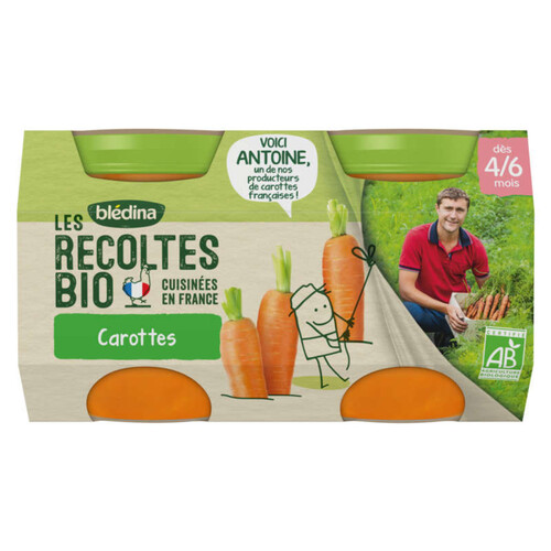 Blédina Petits Pots Bio Carottes de nos Régions Dés 4/6 Mois 2x130g