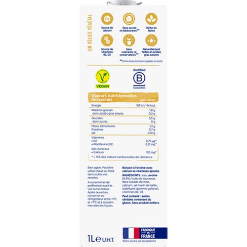 Alpro Boisson Végétale Avoine sans sucre 1L