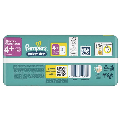 Pampers Baby-Dry Taille 4 - 10kg 15kg – x42 Couches