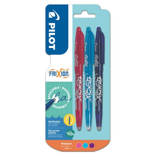 Pilot 3 Stylos Effaçables Frixion Ball Rose Violet Turquoise