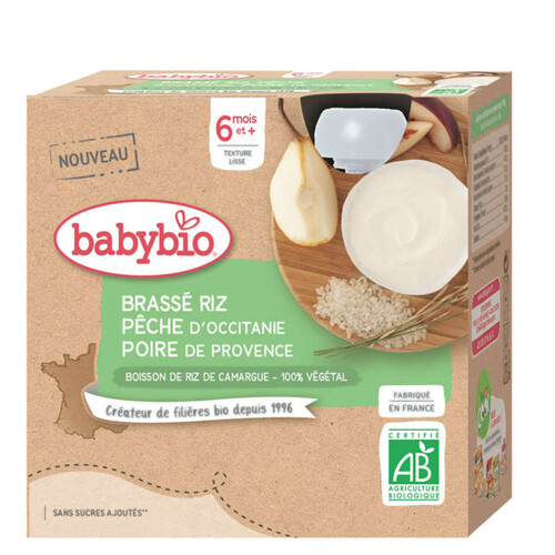 Babybio Gourde Brassé Riz Pêche Poire 4X85G