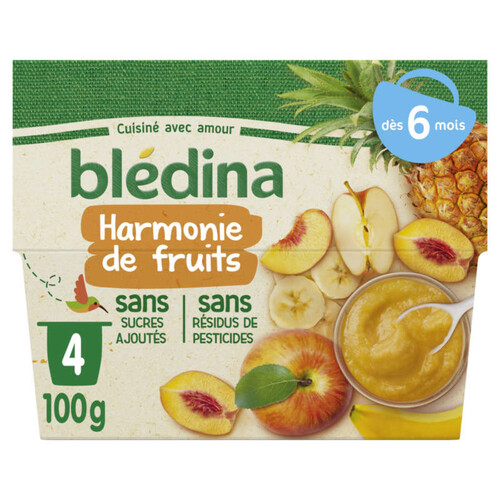 Bledina Coupelles Fruits Harmonie de Fruits 4X100g Dès 6 Mois