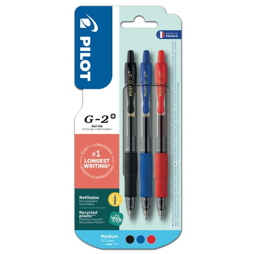 Pilot 3 Stylos Rollers G-2, Pointes moyennes rétractables