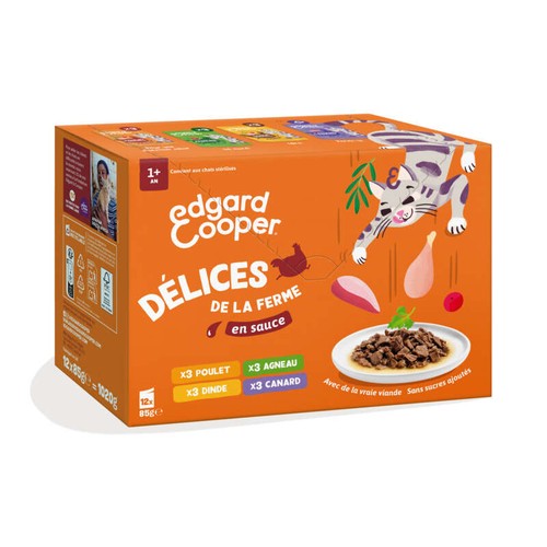 Edgard Cooper Délices de la ferme Sachets repas en sauce à la viande pour Chat 12x85g