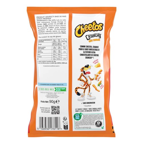 Cheetos Crunchy Biscuits Apéritifs Soufflés Goût Fromage 90g