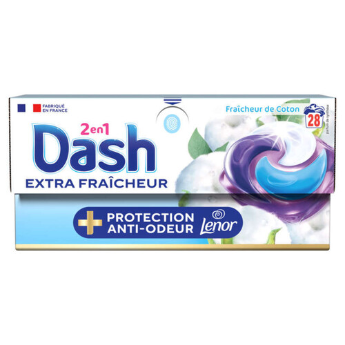 Dash 2en1 Pods Lessive Fraicheur de Coton +Protection Anti-Odeur *28 Lavages 669g