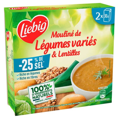 Liebig Mouliné de Légumes variés & lentilles -25% de sel 2x30cl