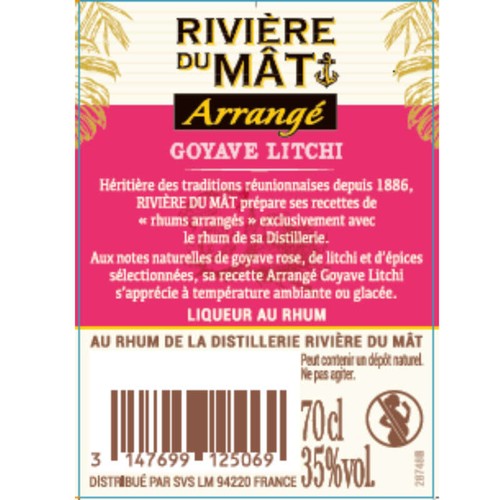 Rivière du Mât Rhum Arrangé Goyave Litchi 35° 70cl
