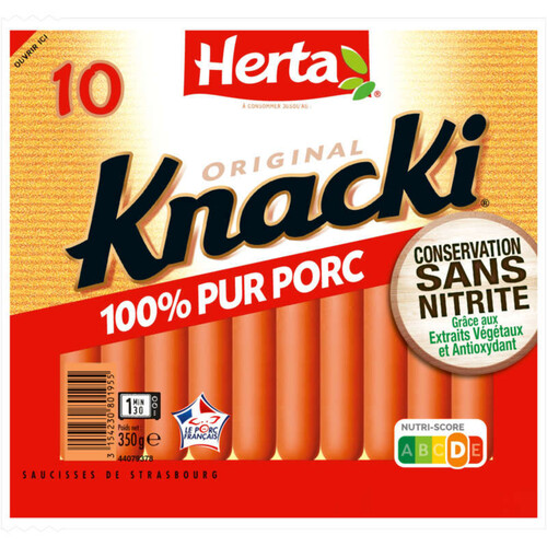Herta Knacki saucisses 100% pur porc conservation sans nitrite x10