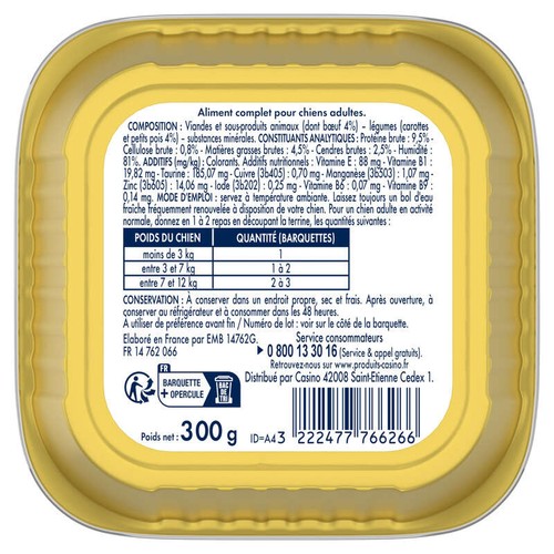 Casino Anima Plus Terrine au Bœuf & aux Légumes pour Chien Adulte 300g