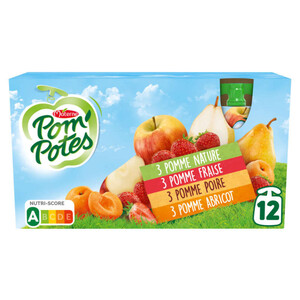 Pom'Potes Classiques mix Pomme, Fraises, Poires Abricots 12x90g.