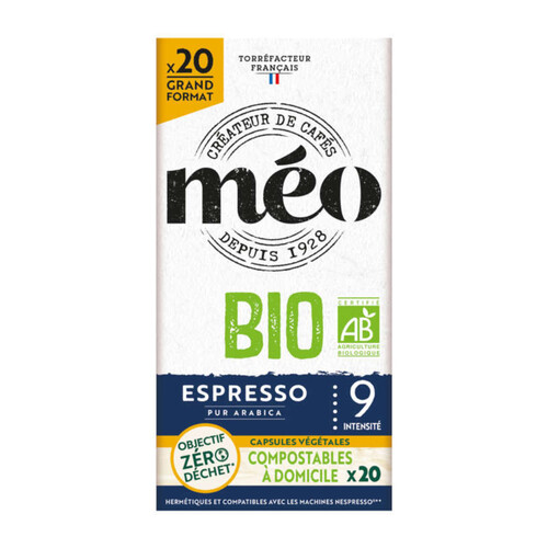 Méo Capsule Végétale Espresso Pur Arabica Bio Compatible Nespresso x20