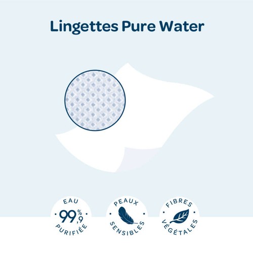 Biolane Pure Water Lingettes 99,9% d'Eau Purifiée x48