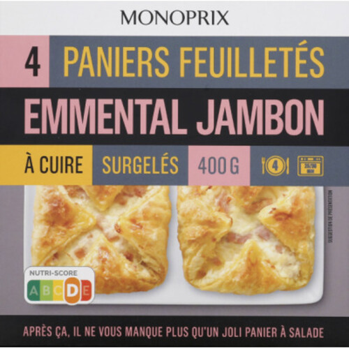 Monoprix Pâte Pur Beurre Paniers Feuilletés Emmental & Jambon X4