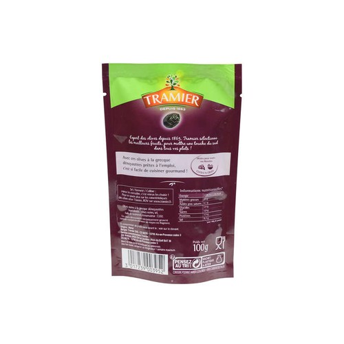 Tramier olives noires à la grecque dénoyautées de variété Beldi 100g