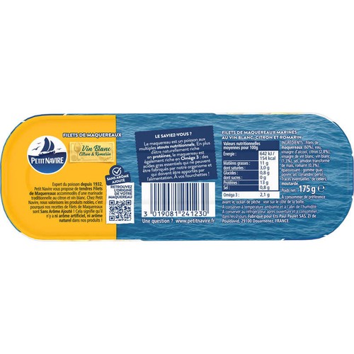 Petit Navire Filets de Maquereaux au Vin Blanc Citron & Romarin 175g