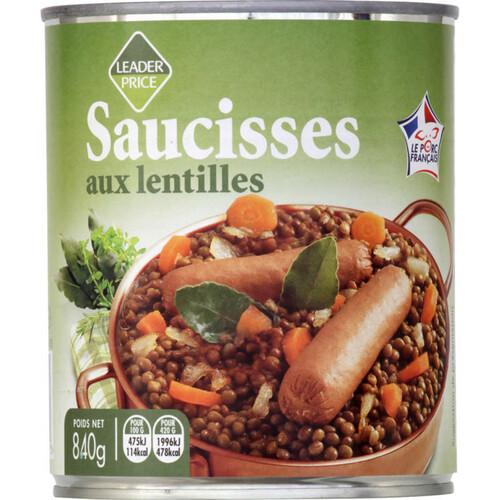 Leader Price Saucisses aux lentilles 800g