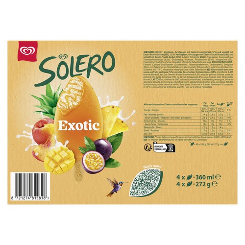 Solero Glace Bâtonnet Fruits Exotiques 4x90ml