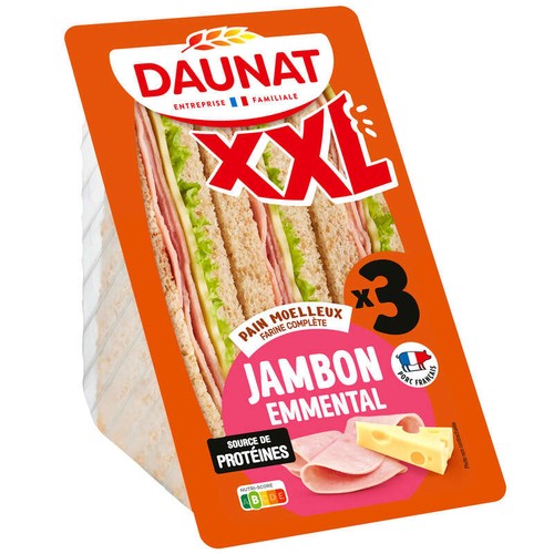 Daunat Sandwich triangle XXL Jambon Emmental Salade 230g