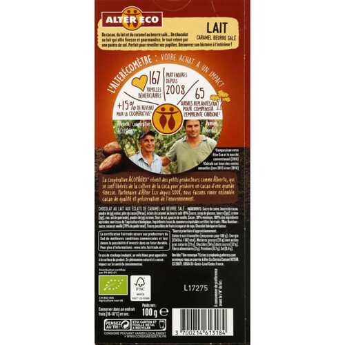 Alter Eco Chocolat Au Lait Du Pérou, Caramel Beurre Salé, Bio 100G