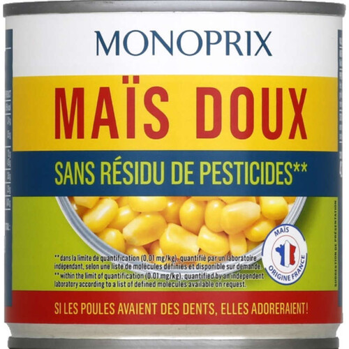 Monoprix maïs doux sans résidus de pesticides 285g
