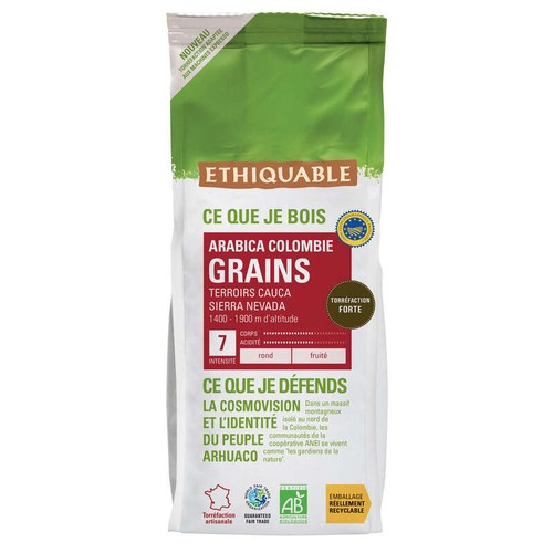 Ethiquable Café Grains Colombie Arabica Haute Altitude Bio 500g