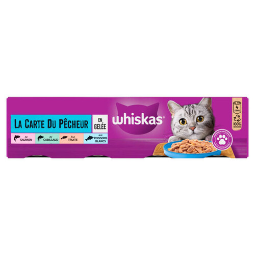 Whiskas - Boîtes La Carte du Pêcheur en Gelée pour Chat - 4x390g