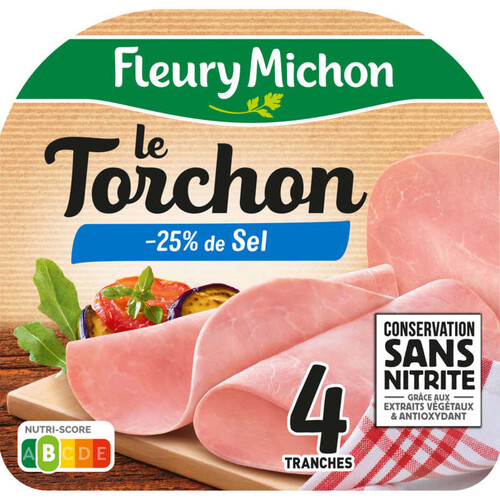Fleury Michon Le Torchon Jambon  -25% De Sel X4