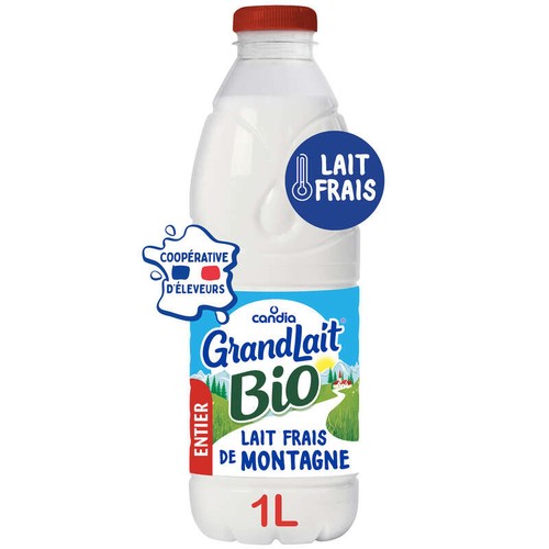 Candia Grandlait - Lait frais entier Bio  -  La bouteille de 1L