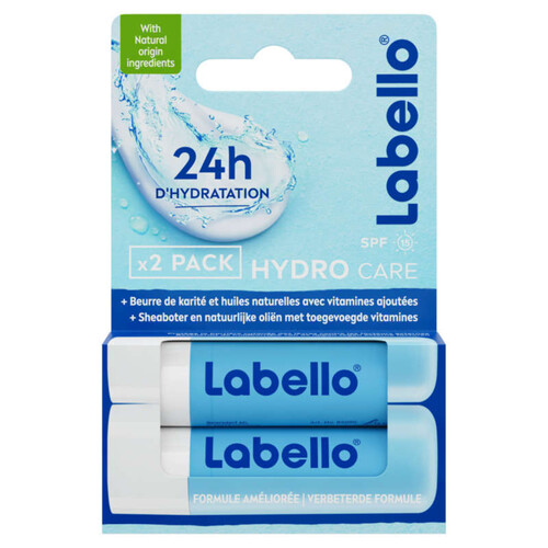 Labello sticks soins des lèvres hydro care 24h 2x 5,5ml