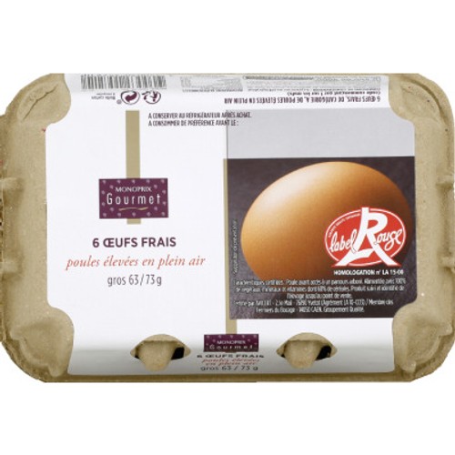 Monoprix Gourmet Œufs Moyen Label Rouge 6 Unités