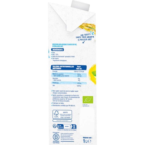 Bjorg Boisson Végétale Riz Nature Bio 1L