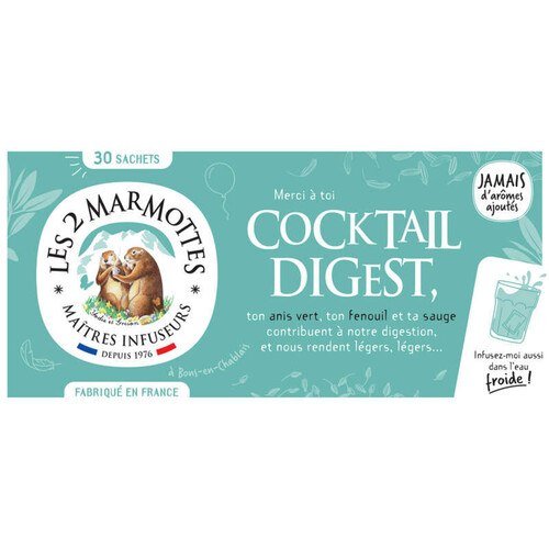 Les 2 Marmottes Infusion Cocktail Digest à l'Anis 30 Sachets 55g
