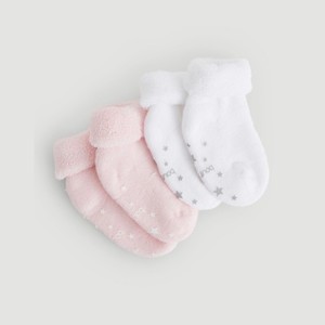 Bout'Chou Paires de Chaussettes Bouclette en Coton Bio T.14-15 Blanc/Rose x2