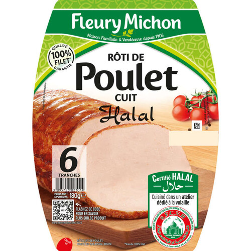 Fleury Michon Rôti de Poulet Cuit Halal Tranche x6 - 180g