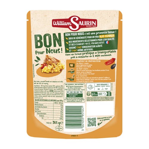 Williams Saurin Riz coco curry et poulet rôti 300g