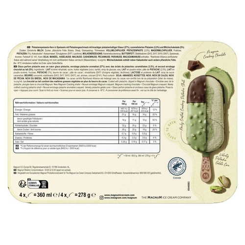 Magnum Glace Bâtonnet La Pistache 4x90ml