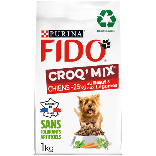 Fido Croq' Mix Croquettes pour Chien -25kg au Bœuf et légumes 1kg