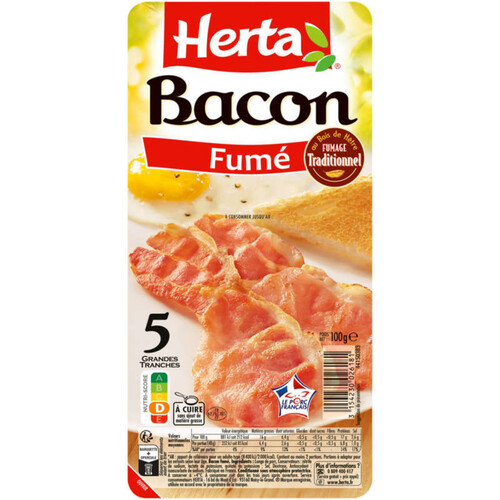 Herta bacon fumé grandes tranches 100g